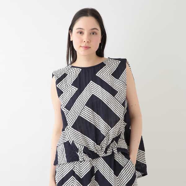 クレープガーゼ ジオメトリックブラウス