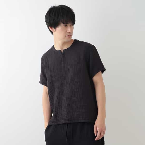 クレープガーゼ ヘンリーネックTシャツ(RTS14884)-UCHINO-men クレープガーゼ ヘンリーネックTシャツ(RTS14884)-UCHINO-men