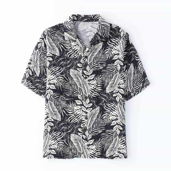 クレープガーゼモノトーンリーフメンズシャツ