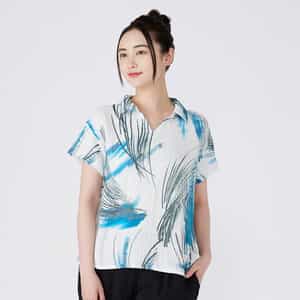 クレープガーゼブルーパームレディスブラウス