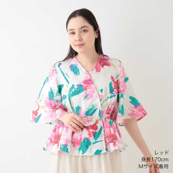 マシュマロガーゼ レッドフラワーブラウス