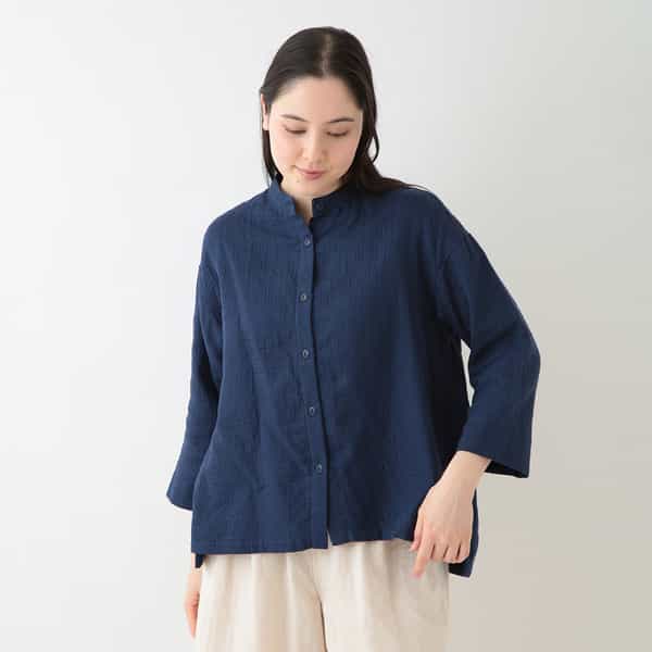 マシュマロガーゼ スタンドカラーブラウス