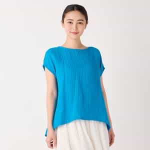UCHINO マシュマロガーゼ ストライプスリットネックTシャツ