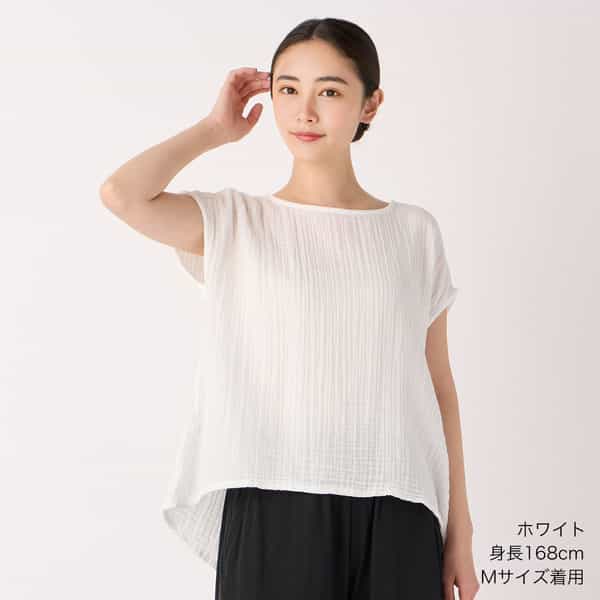 クレープガーゼフレンチスリーブプルオーバー