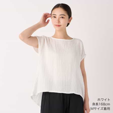 クレープガーゼフレンチスリーブプルオーバー