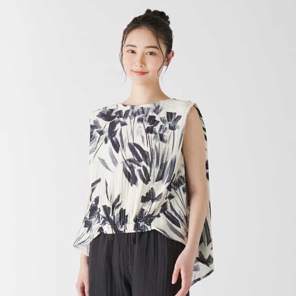 クレープガーゼブラッシュフラワーブラウス