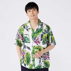 クレープガーゼトロピカルリーフメンズシャツ