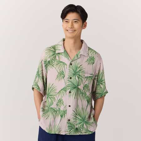 クレープガーゼパームツリーメンズシャツ