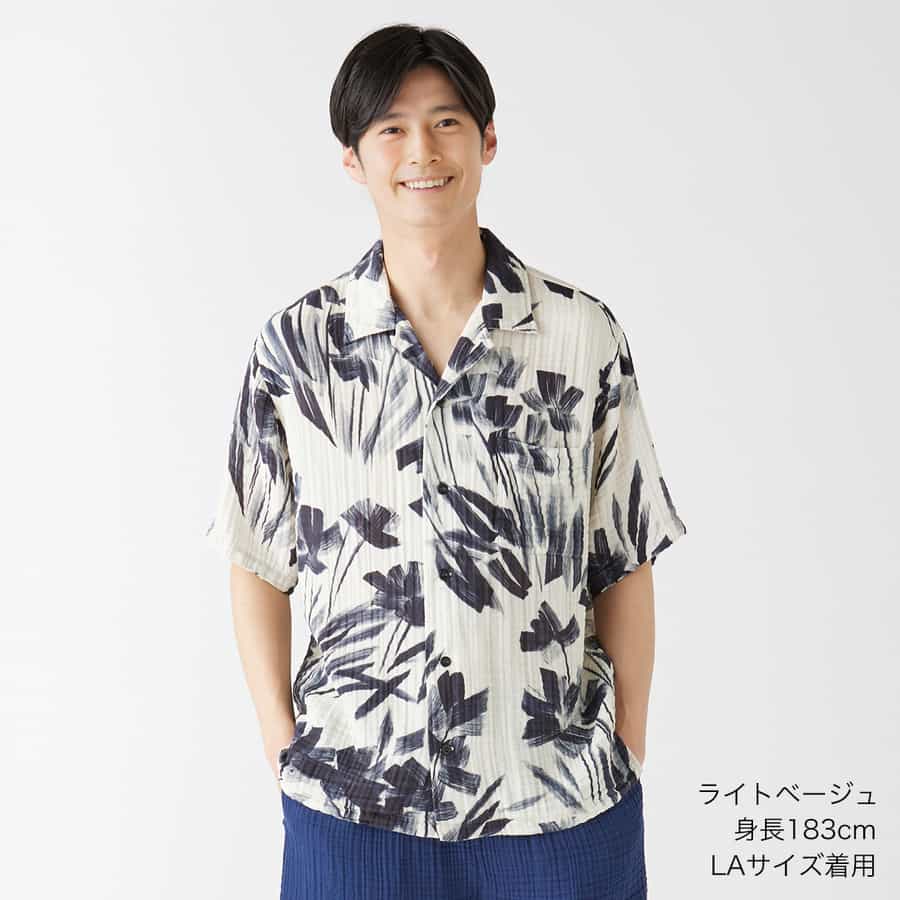 クレープガーゼブラッシュフラワーメンズシャツ（RTS21919