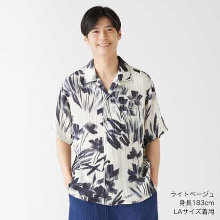 クレープガーゼブラッシュフラワーメンズシャツ（RTS21919