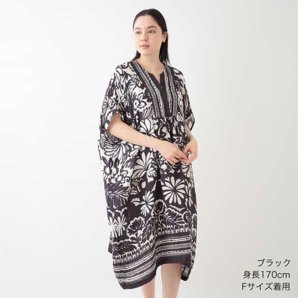 クレープガーゼ バティックカフタンワンピース
