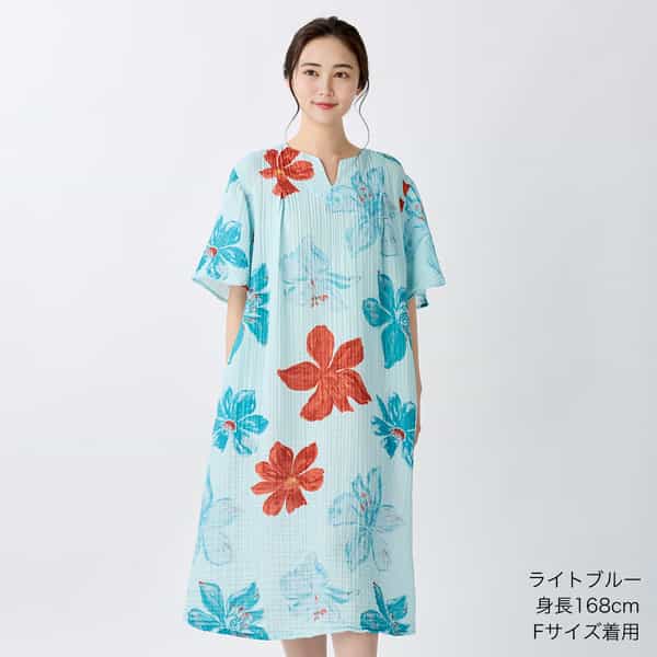 クレープガーゼオアシスフラワーレディスワンピース