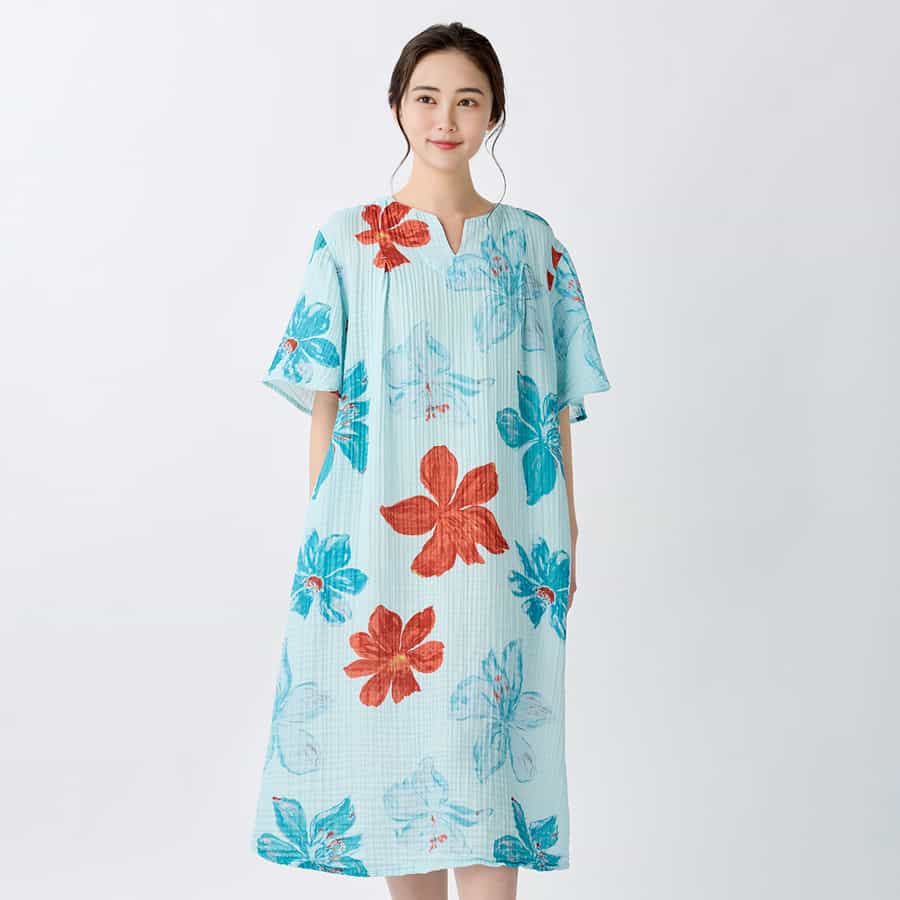 クレープガーゼオアシスフラワーレディスワンピース