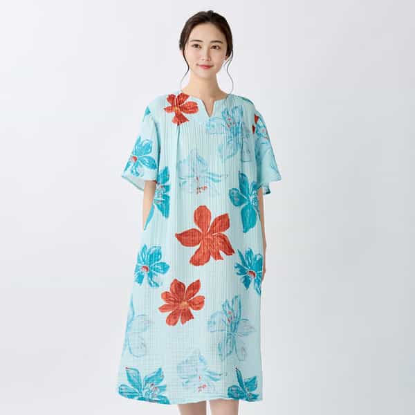 クレープガーゼオアシスフラワーレディスワンピース