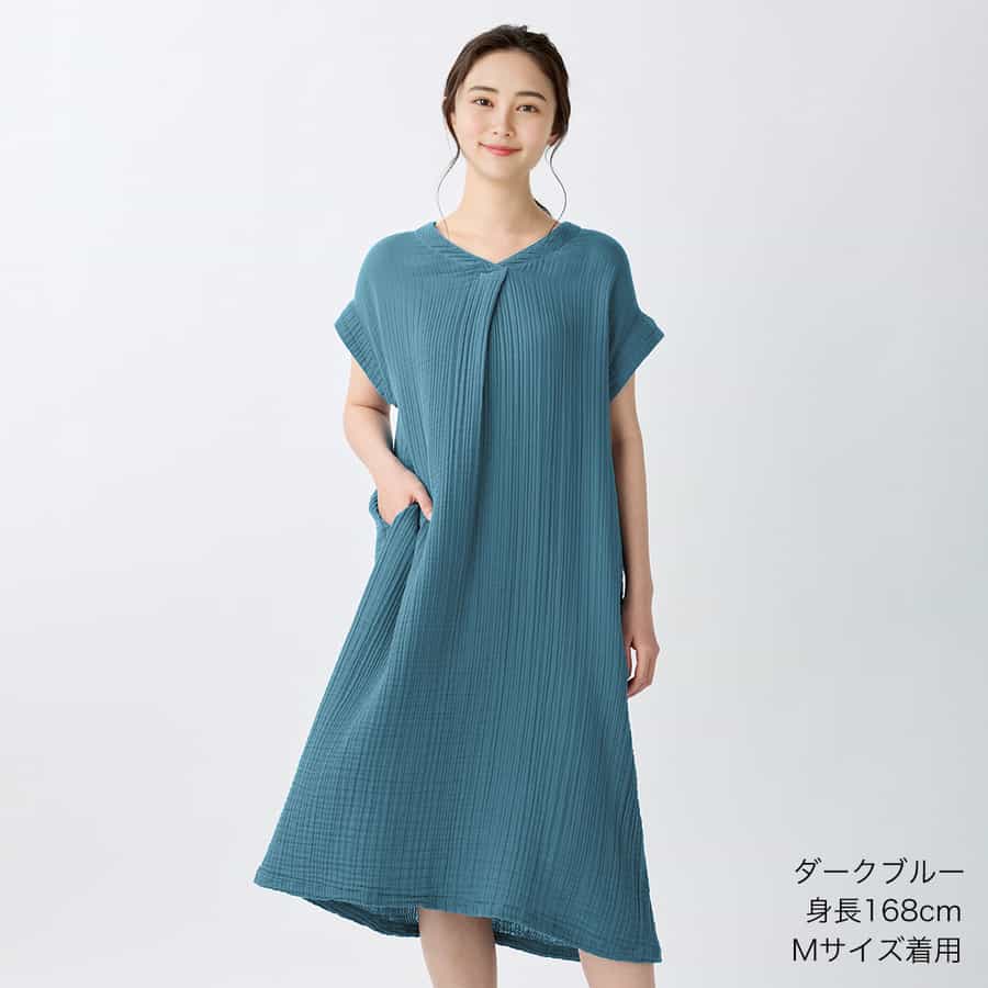 【2026年春夏新色追加】クレープガーゼフロントタックワンピース