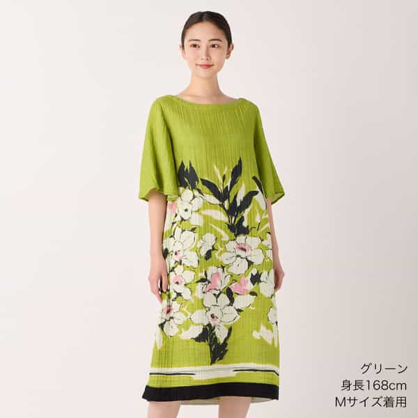 クレープガーゼアートフラワーワンピース（RTS35159）-UCHINO