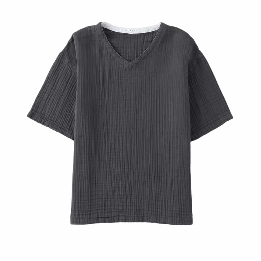 クレープガーゼ メンズ VネックTシャツ（RTS78636）-UCHINO