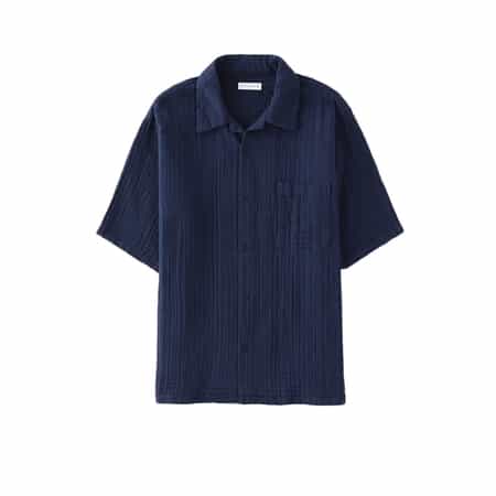 クレープガーゼ メンズ 開襟シャツ