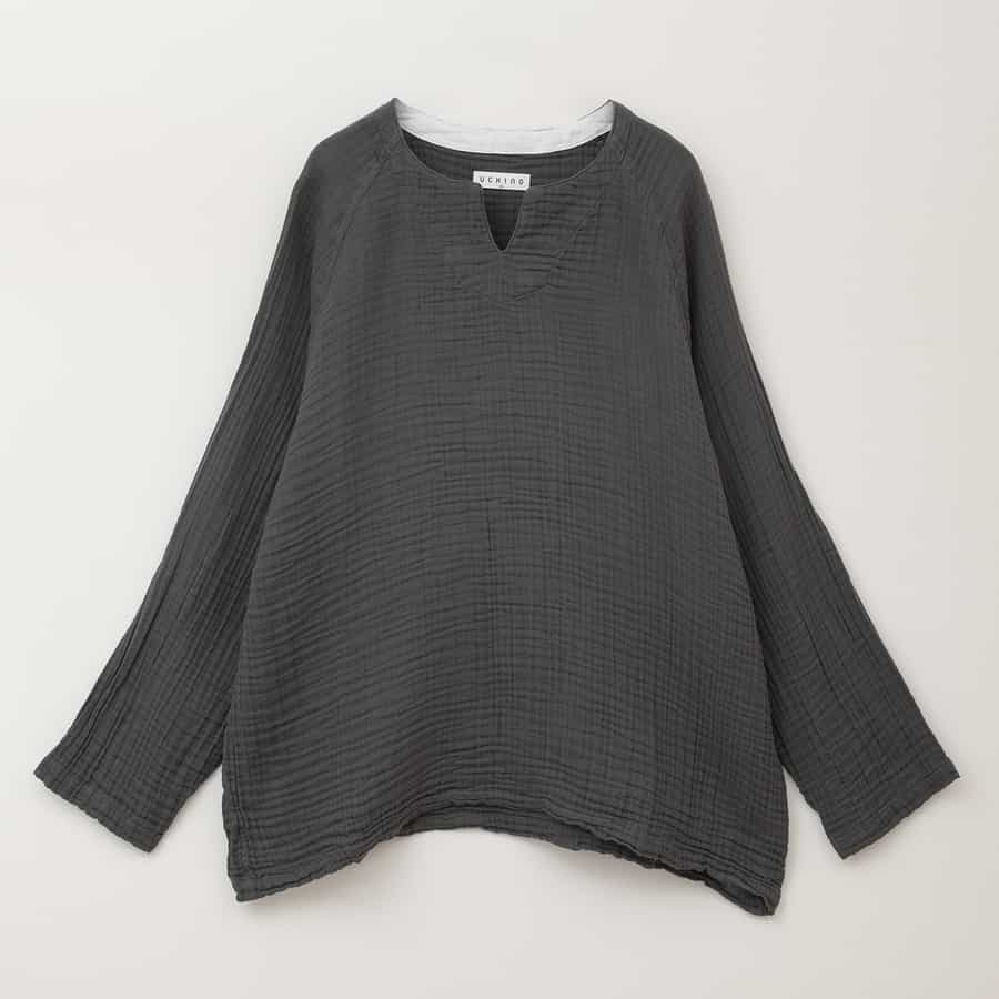 クレープガーゼ メンズキーネック長袖Tシャツ（RTZ10636）-UCHINO-men