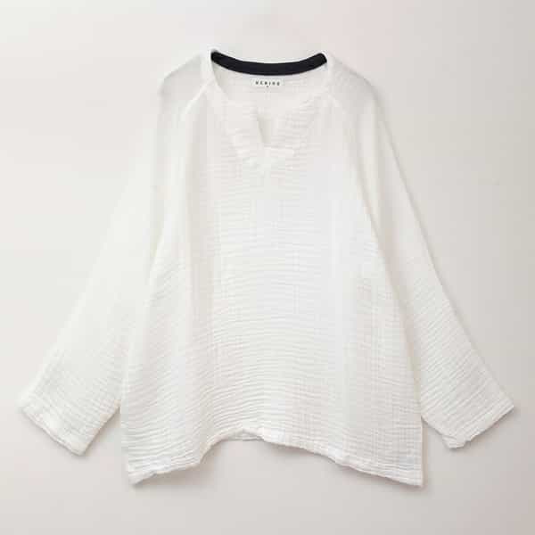 クレープガーゼ メンズキーネック長袖Ｔシャツ