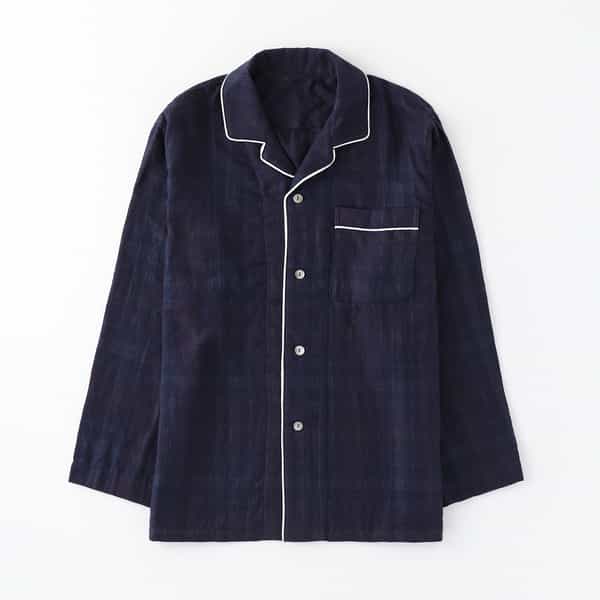 マシュマロガーゼ シースルーチェックメンズパジャマシャツ 上下別売