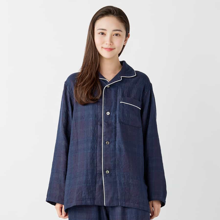 マシュマロガーゼシースルーチェックパジャマシャツ ユニセックス