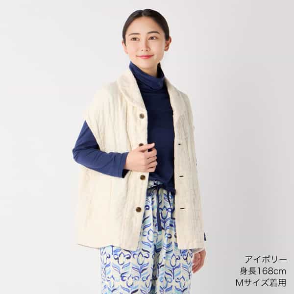 マシュマロワッフルガーゼショールカラーベスト ユニセックス