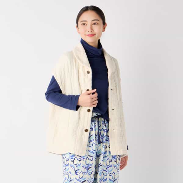 マシュマロワッフルガーゼショールカラーベスト ユニセックス