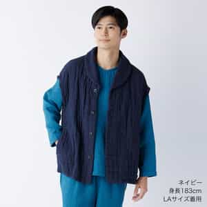 マシュマロワッフルガーゼショールカラーベスト ユニセックス