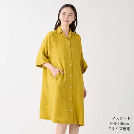 クレープガーゼオープンカラーワンピース（RWF25926）-UCHINO