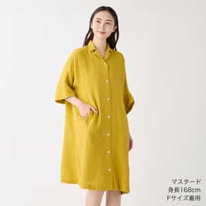 クレープガーゼオープンカラーワンピース