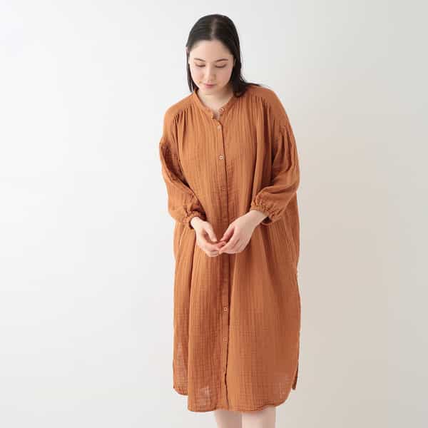 クレープガーゼ 前あきギャザーワンピース