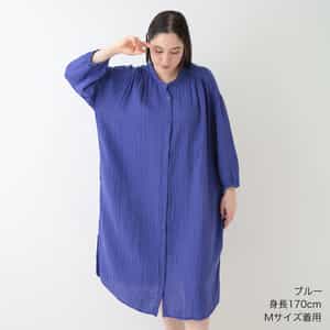 クレープガーゼ 前あきギャザーワンピース