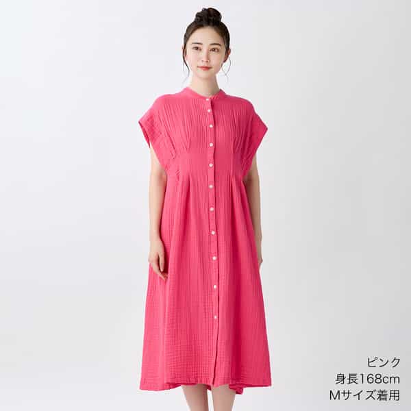クレープガーゼレディスタック前開ワンピース
