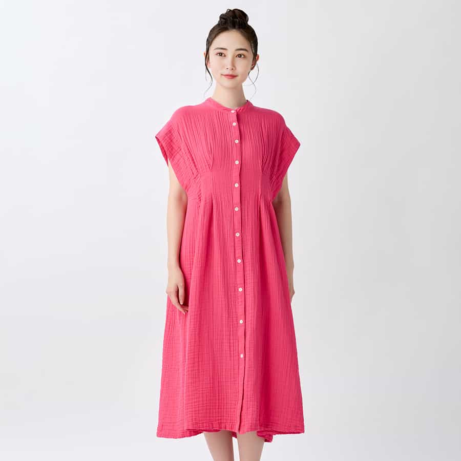 クレープガーゼレディスタック前開ワンピース