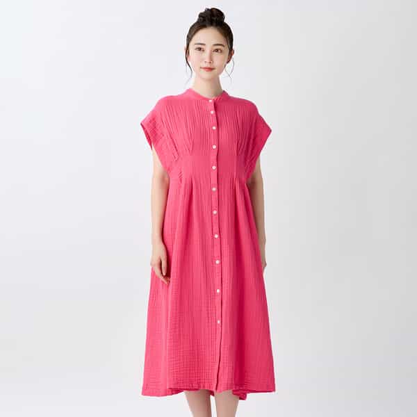 クレープガーゼレディスタック前開ワンピース