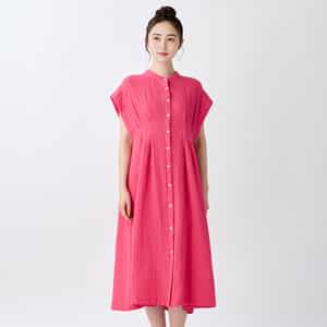 クレープガーゼレディスタック前開ワンピース