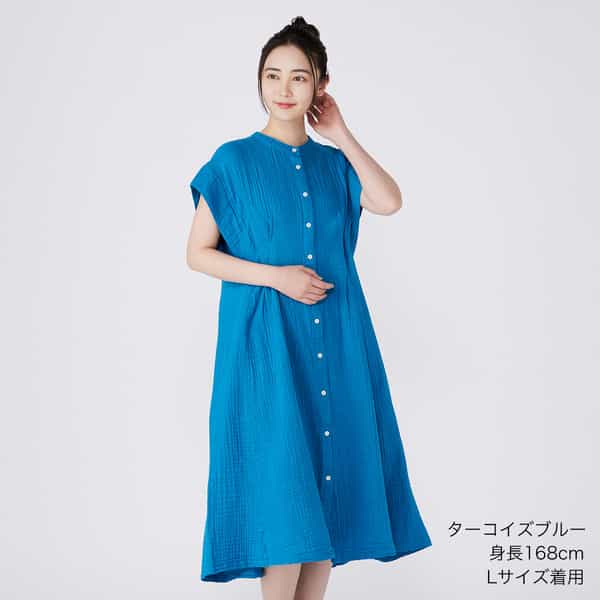 クレープガーゼレディスタック前開ワンピース