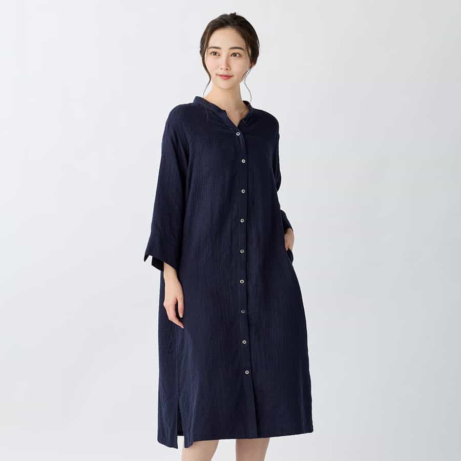 マシュマロガーゼスタンドカラーレディスワンピース