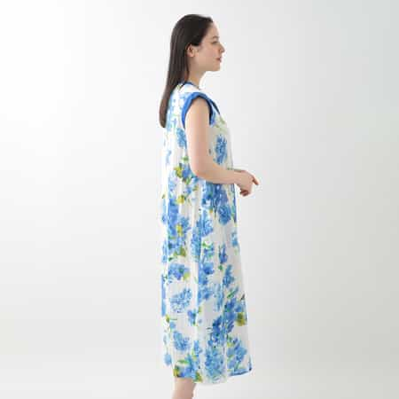 クレープガーゼ ブルーフラワーノースリーブワンピースOA（RWS30117）-UCHINO relax-women（ウィメンズ）-UCHINO  Online Shop