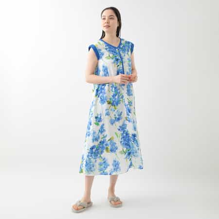 クレープガーゼ ブルーフラワーノースリーブワンピースOA（RWS30117）-UCHINO relax-women（ウィメンズ）-UCHINO  Online Shop