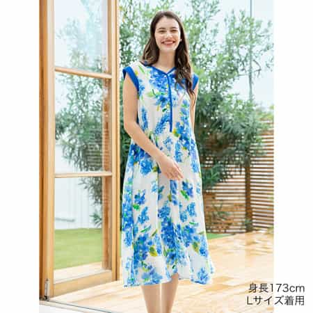 クレープガーゼ ブルーフラワーノースリーブワンピースOA（RWS30117）-UCHINO relax-women（ウィメンズ）-UCHINO  Online Shop