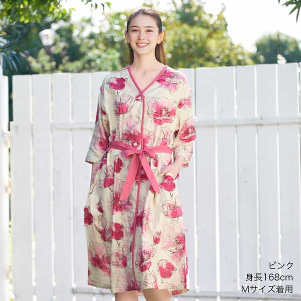 マシュマロガーゼピンクフラワーレディスワンピース