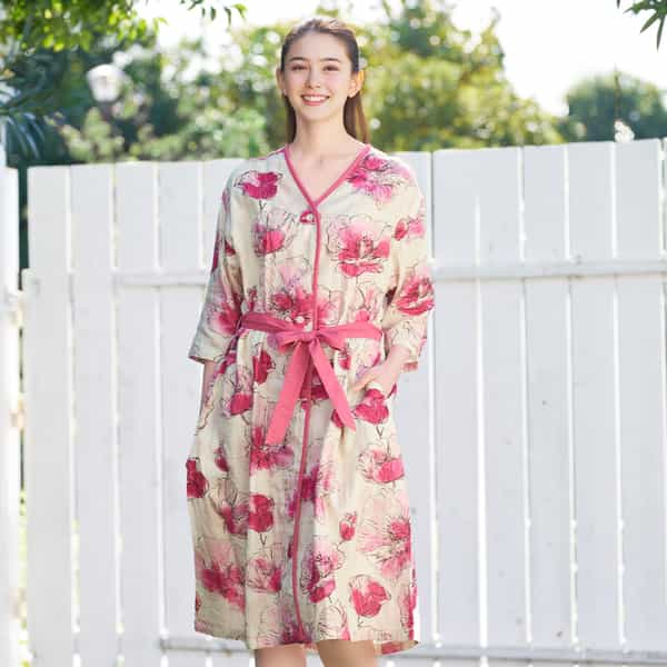 マシュマロガーゼピンクフラワーレディスワンピース