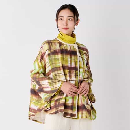 【再値下げ】マシュマロワッフルガーゼライトペイントチェックケープ