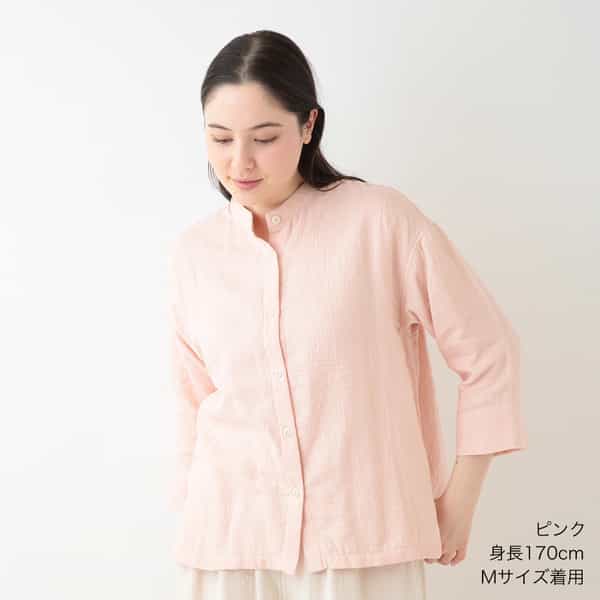 マシュマロガーゼ スタンドカラーブラウス